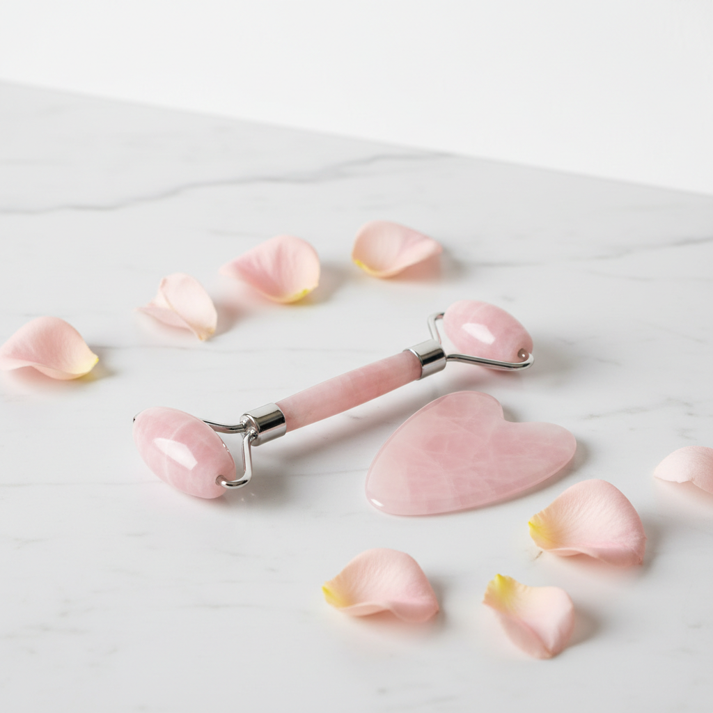 Rose Quartz Facial Roller and Gua Sha Stone Set