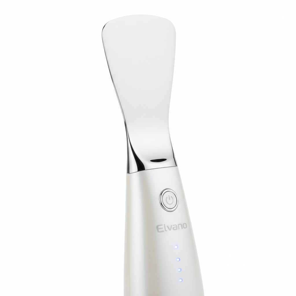 Elvano Ultrasonic Skin Scrubber stainless steel spatula head close-up